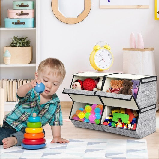 Set of 4 Storage Bins Stackable Cubes with Lid-Black - Color: Black