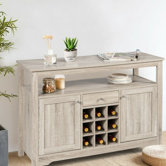 Server Buffet Sideboard With Wine Rack and Open Shelf-Natural