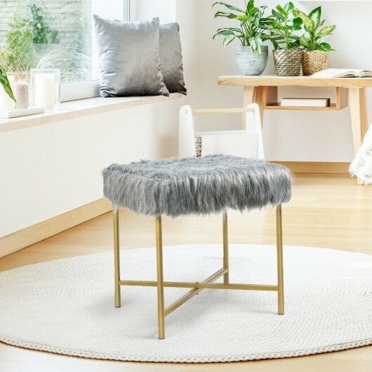 Faux Fur Ottoman Decorative Stool with Metal Legs - Minihomy