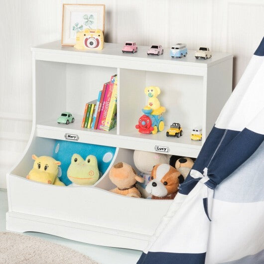 Kids Floor Cabinet Multi-Functional Bookcase -White - Color: White - Minihomy