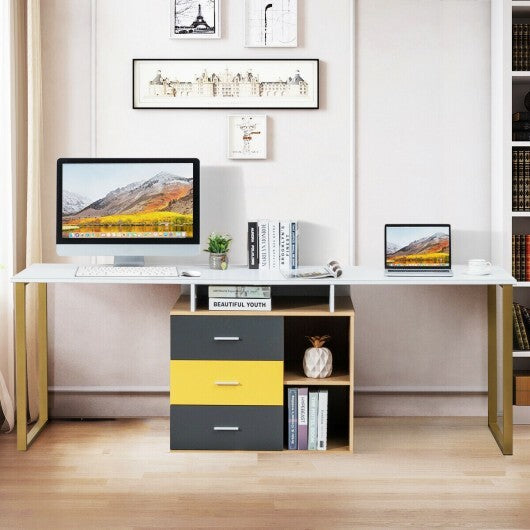 87 Inch 2 Person Adjustable L-Shaped Computer Desk - Color: Golden - Minihomy