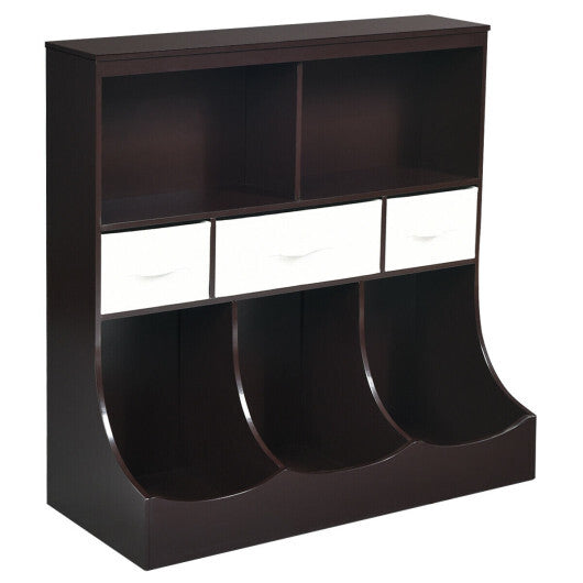 Freestanding Combo Cubby Bin Storage Organizer Unit W/3 Baskets-Brown - Color: Brown - Minihomy