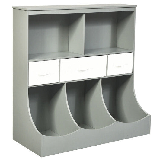 Freestanding Combo Cubby Bin Storage Organizer Unit W/3 Baskets-Gray - Color: Gray - Minihomy