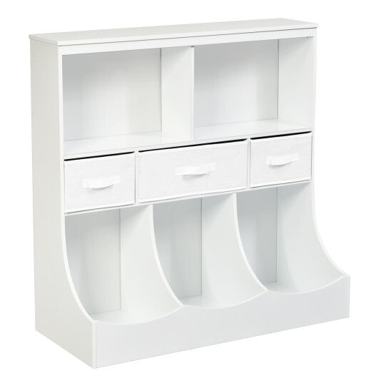 Freestanding Combo Cubby Bin Storage Organizer Unit W/3 Baskets-White - Color: White - Minihomy