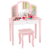 Kids Princess Make Up Dressing Table with Tri-folding Mirror and Chair-Pink - Color: Pink - Minihomy