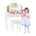 Kids Princess Make Up Dressing Table with Tri-folding Mirror and Chair-White - Color: White - Minihomy