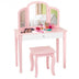 Kids Princess Make Up Dressing Table with Tri-folding Mirror and Chair-Pink - Minihomy