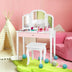 Kids Princess Make Up Dressing Table with Tri-folding Mirror and Chair-Pink - Minihomy