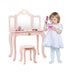 Kids Makeup Dressing Table with Tri-folding Mirror and Stool-Pink - Minihomy