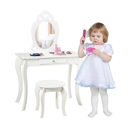 Kids Princess Makeup Dressing Play Table Set with Mirror -Pink - Minihomy