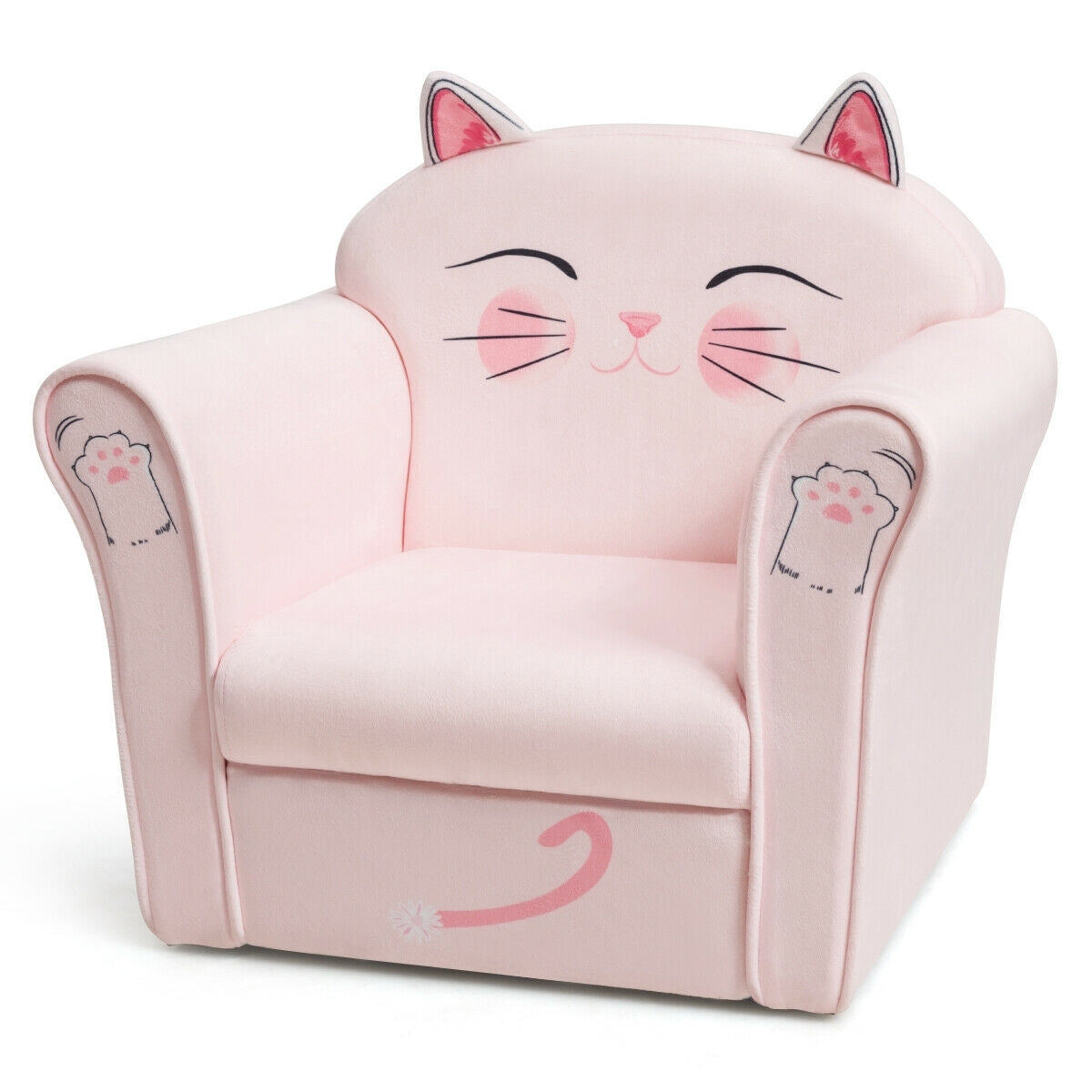 Kids Upholstered Cat Armrest Couch Sofa with Linen Fabric - Color: Pink - Minihomy