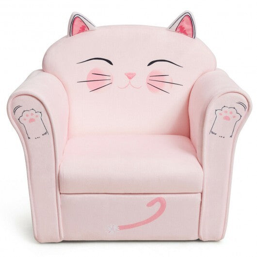 Kids Upholstered Cat Armrest Couch Sofa with Linen Fabric - Minihomy