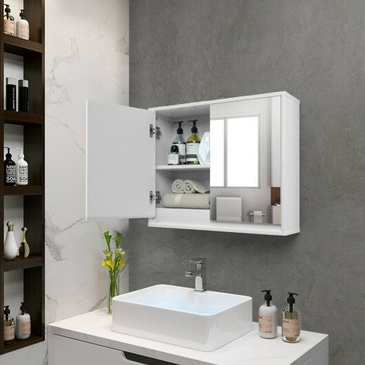 2-Door Wall-Mounted Bathroom Mirrored Medicine Cabinet - Color: White - Minihomy