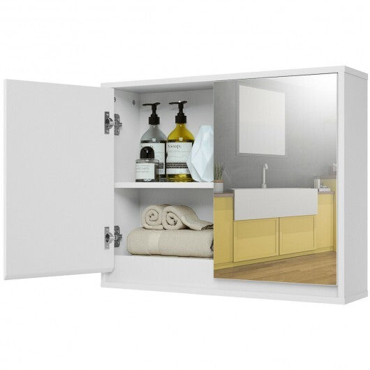 2-Door Wall-Mounted Bathroom Mirrored Medicine Cabinet - Color: White - Minihomy