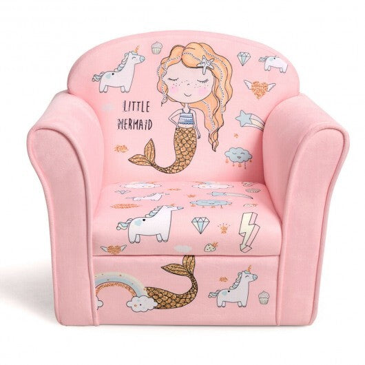 Kids Mermaid Armrest Couch Upholstered Sofa - Color: Pink - Minihomy