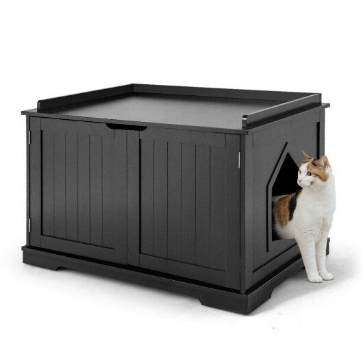 Cat Litter Box Enclosure with Double Doors for Large Cat and Kitty-Black - Color: Black - Minihomy