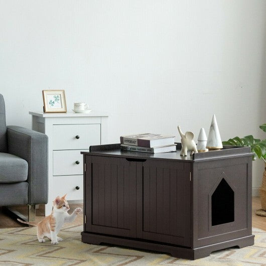 Cat Litter Box Enclosure with Double Doors for Large Cat and Kitty-Brown - Color: Brown - Minihomy