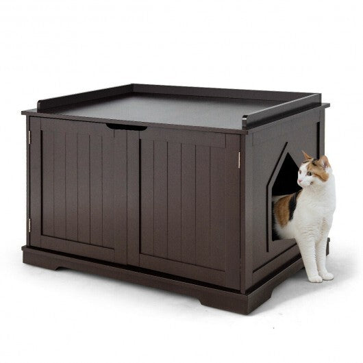 Cat Litter Box Enclosure with Double Doors for Large Cat and Kitty-Brown - Color: Brown - Minihomy