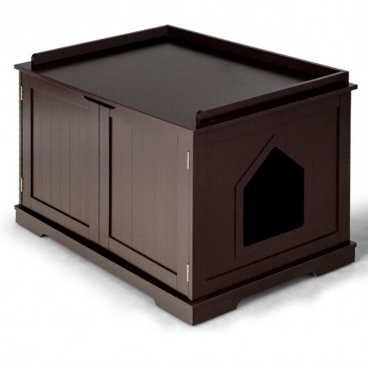 Cat Litter Box Enclosure with Double Doors for Large Cat and Kitty-Brown - Color: Brown - Minihomy