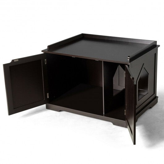 Cat Litter Box Enclosure with Double Doors for Large Cat and Kitty-Brown - Color: Brown - Minihomy