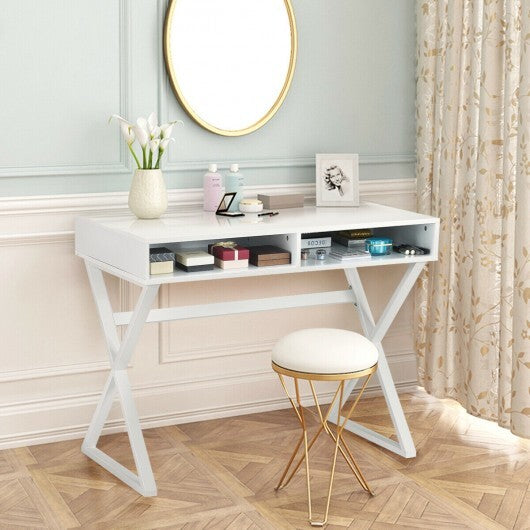 Modern Computer Desk Makeup Vanity Table with 2 Storage Compartments - Color: White - Minihomy