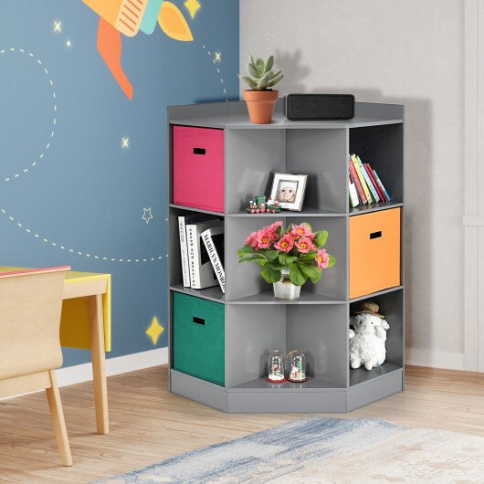 3-Tier Kids Storage Shelf Corner Cabinet with 3 Baskets-Gray - Color: Gray - Minihomy