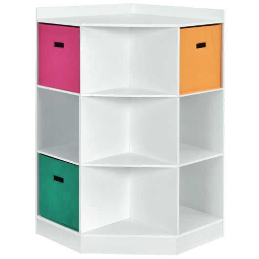 3-Tier Kids Storage Shelf Corner Cabinet with 3 Baskets-White - Color: White - Minihomy