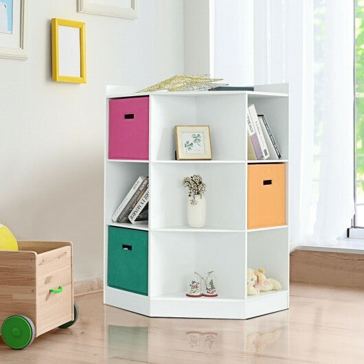 3-Tier Kids Storage Shelf Corner Cabinet with 3 Baskets-White - Color: White - Minihomy