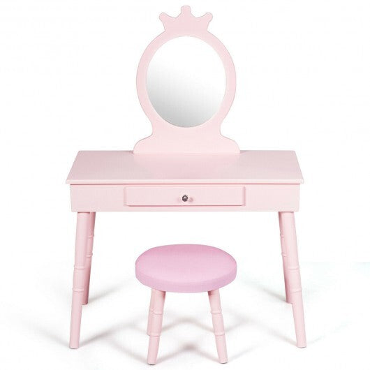 Kids Vanity Makeup Table and Chair Set Make Up Stool - Color: Pink - Minihomy