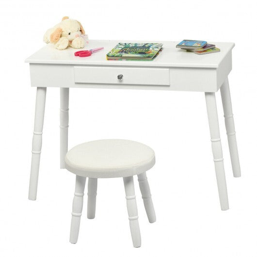 Kids Vanity Makeup Table & Chair Set Make Up Stool-White - Color: White - Minihomy