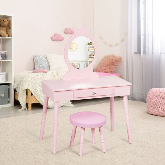 Kids Vanity Makeup Table and Chair Set Make Up Stool - Minihomy