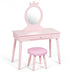 Kids Vanity Makeup Table and Chair Set Make Up Stool - Minihomy