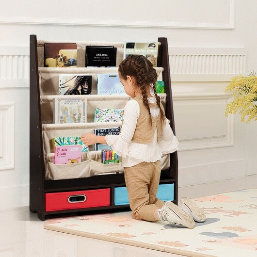 Kids Book and Toys Organizer Shelves-Coffee - Color: Brown - Minihomy