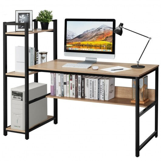 59-Inch Computer Desk Home Office Workstation 4-Tier Storage Shelves-Natural - Color: Natural - Minihomy