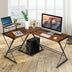 L-Shaped Desk Reversible Corner Computer Desk with Movable Shelf and CPU Stand-Walnut - Color: Walnut - Minihomy