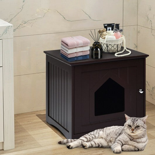 Sidetable Nightstand Weatherproof Multi-function Cat House-Brown - Color: Brown