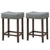 2 Pieces Nailhead Saddle Bar Stools with Fabric Seat and Wood Legs-Gray - Minihomy