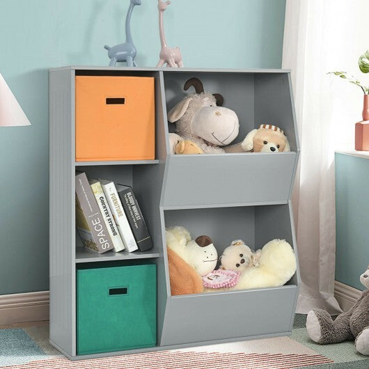 Kids Toy Storage Cabinet Shelf Organizer -Gray - Color: Gray - Minihomy