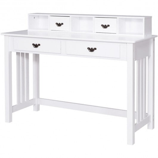 Home Office Writing Desk with 4 Drawer Computer Study Table - Color: White - Minihomy