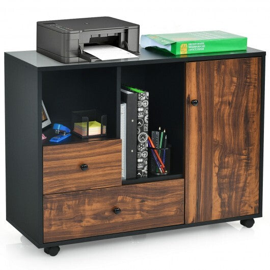 Mobile Filing Cabinet 2 Drawers with Open Shelves for Home and Office - Minihomy