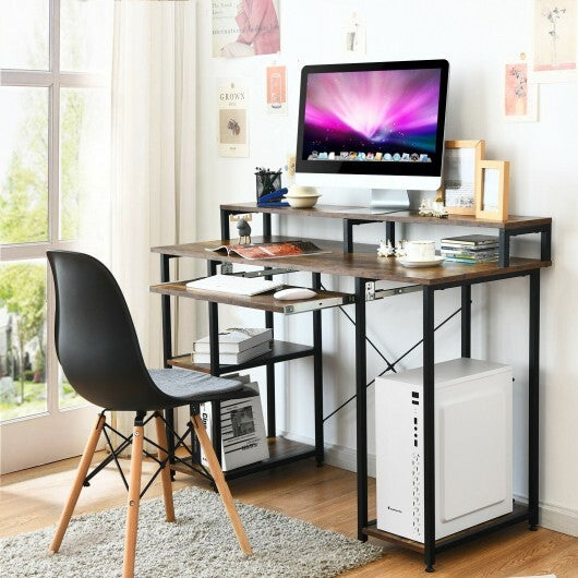 47 Inches Computer Desk Writing Study Table with Keyboard Tray and Monitor Stand - Color: Brown - Minihomy