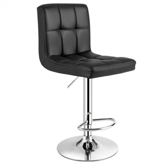 Adjustable Swivel Bar Stool with PU Leather-Black - Color: Black - Minihomy