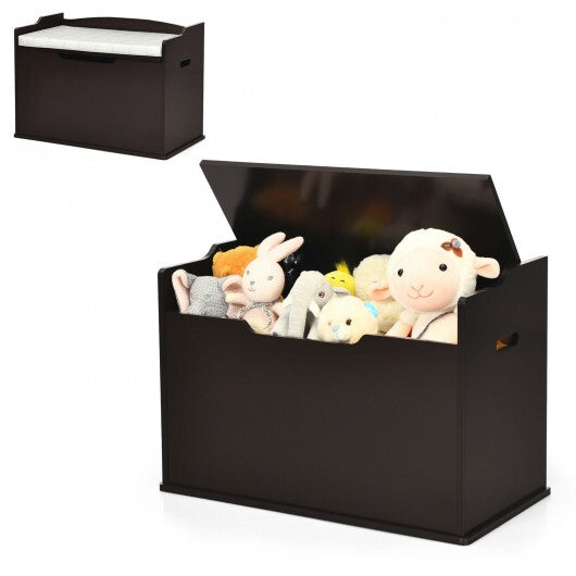 Kids Toy Wooden Flip-top Storage Box Chest Bench with Cushion Hinge-Brown - Color: Brown - Minihomy