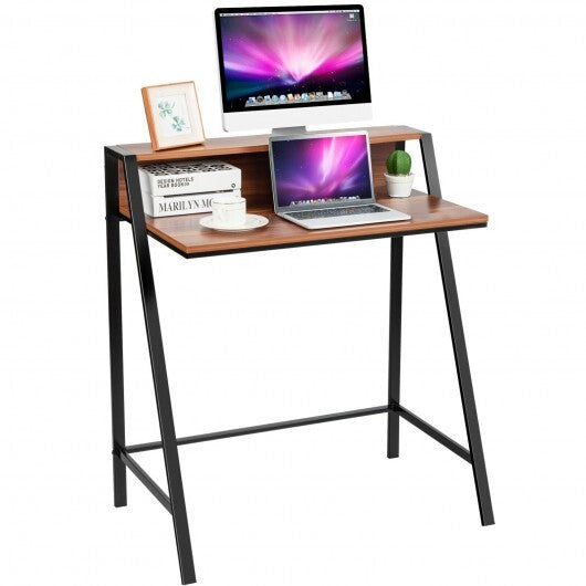 2 Tier Computer Desk PC Laptop Table - Study Writing Home Office Workstation - Minihomy