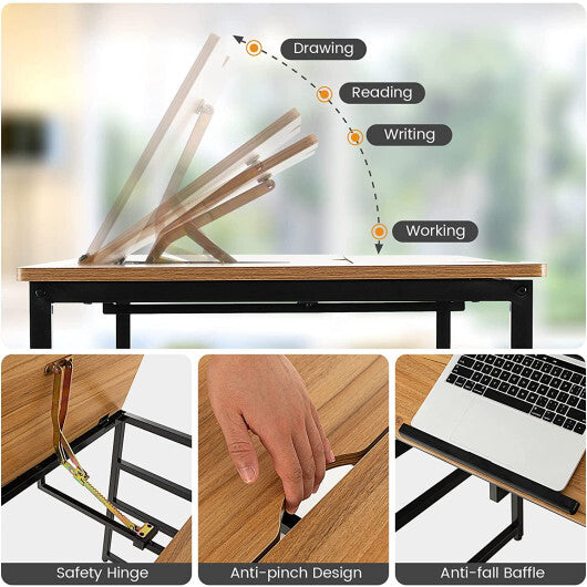 55 Inch Computer Desk with Tiltable Desktop for Drawing Writing-Natural - Color: Natural - Minihomy