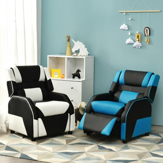 Kids Youth PU Leather Gaming Sofa Recliner with Headrest and Footrest - Blue - Minihomy