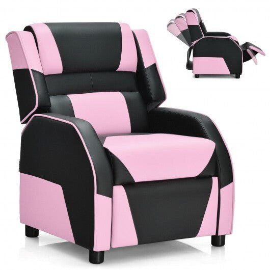 Kids Youth PU Leather Gaming Sofa Recliner with Headrest and Footrest - Pink - Minihomy