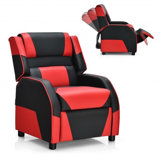 Kids Youth PU Leather Gaming Sofa Recliner with Headrest and Footrest-Red - Color: Red - Minihomy