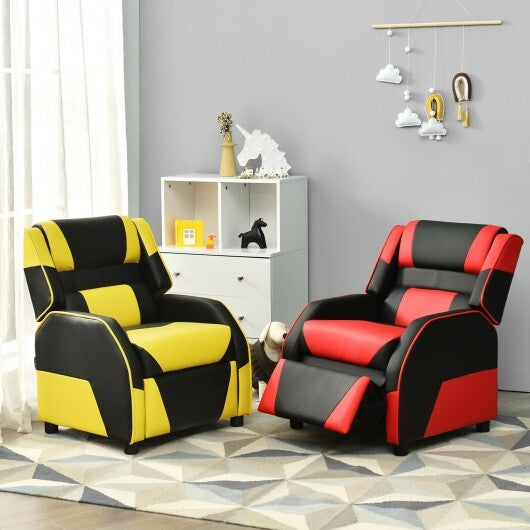 Kids Youth PU Leather Gaming Sofa Recliner with Headrest and Footrest-Red - Color: Red - Minihomy