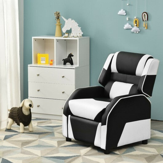 Kids Youth PU Leather Gaming Sofa Recliner with Headrest and Footrest - White - Minihomy